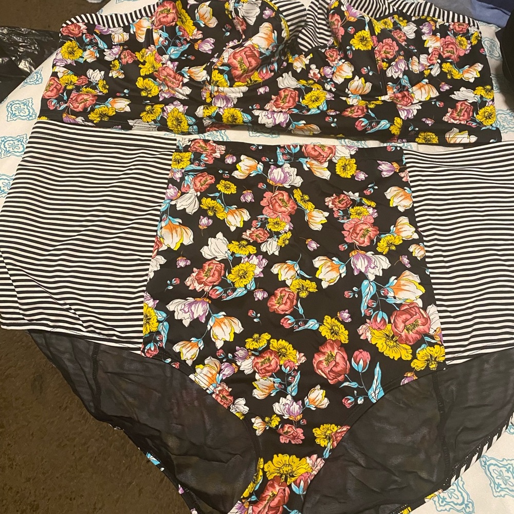 Multi Floral Stripe Swimsuit